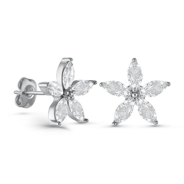 Austrian Crystals Flowers Earrings - Sterling Silver Earrings For Women - Silver Stud Earrings Earrings Brother & Sisters